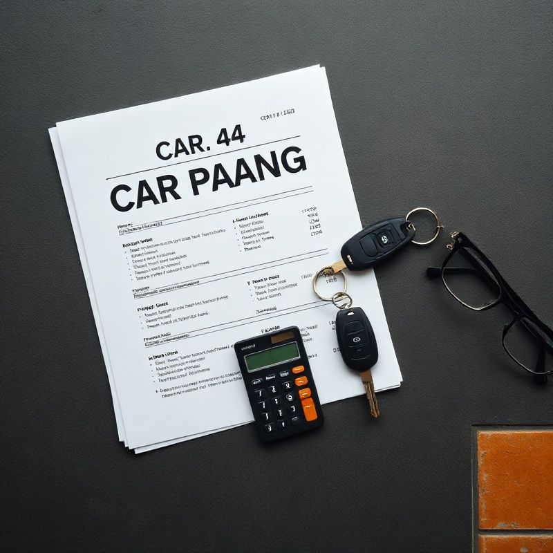 Documentos de financiación, calculadora y llaves de coche